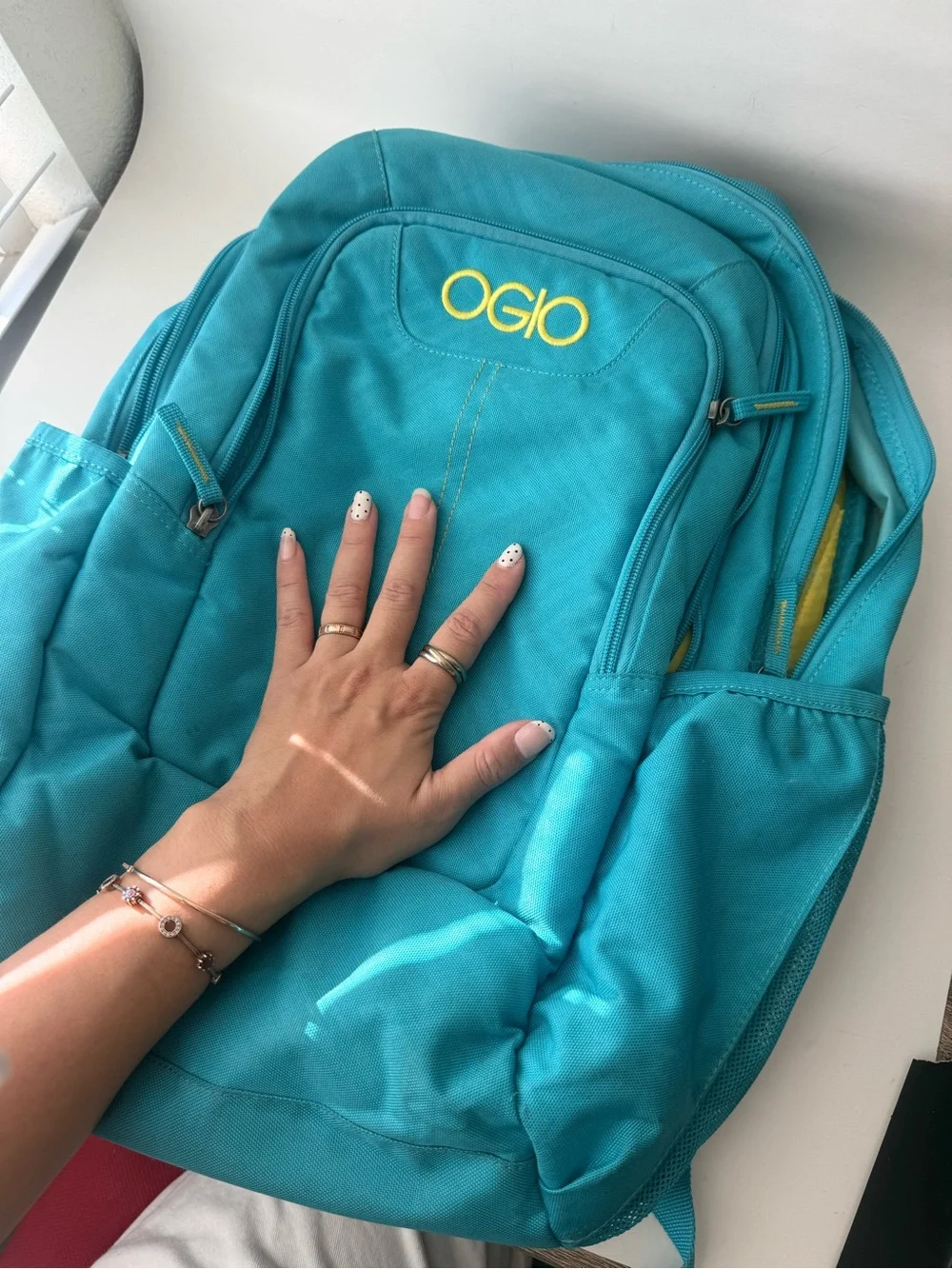 OGIO Aqua Blue Backpack with Yellow Logo